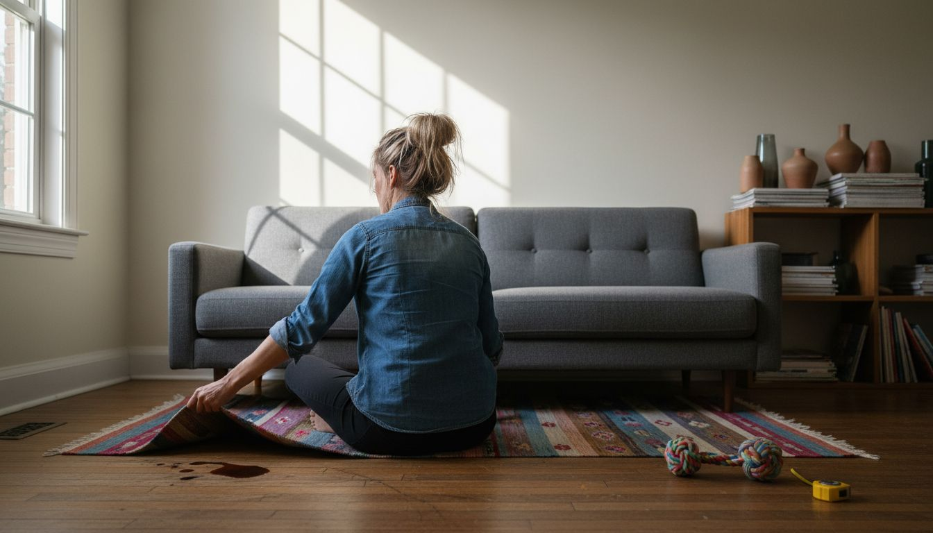 Homeowner selecting anchor decor for living room