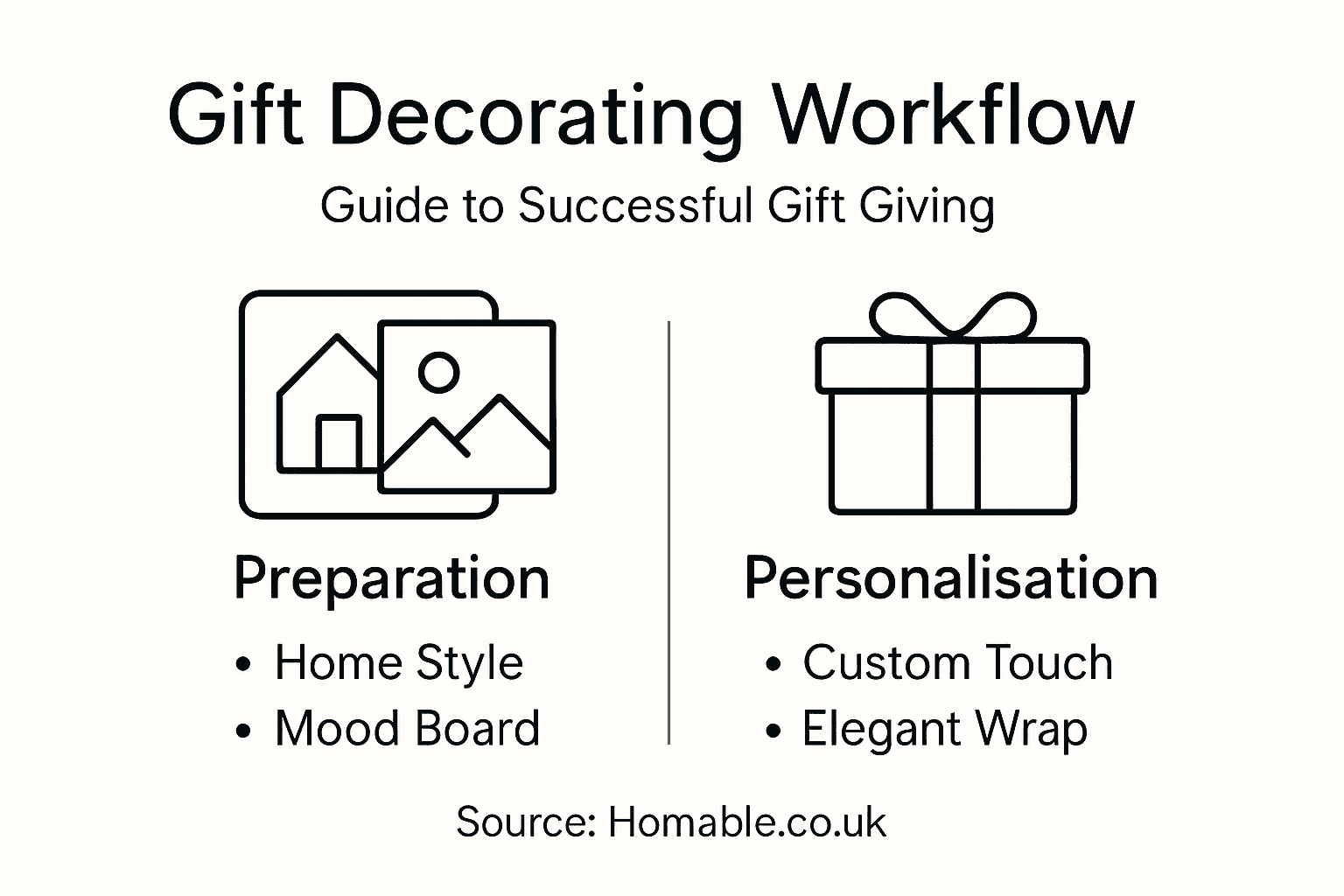 Infographic outlining gift decorating workflow steps