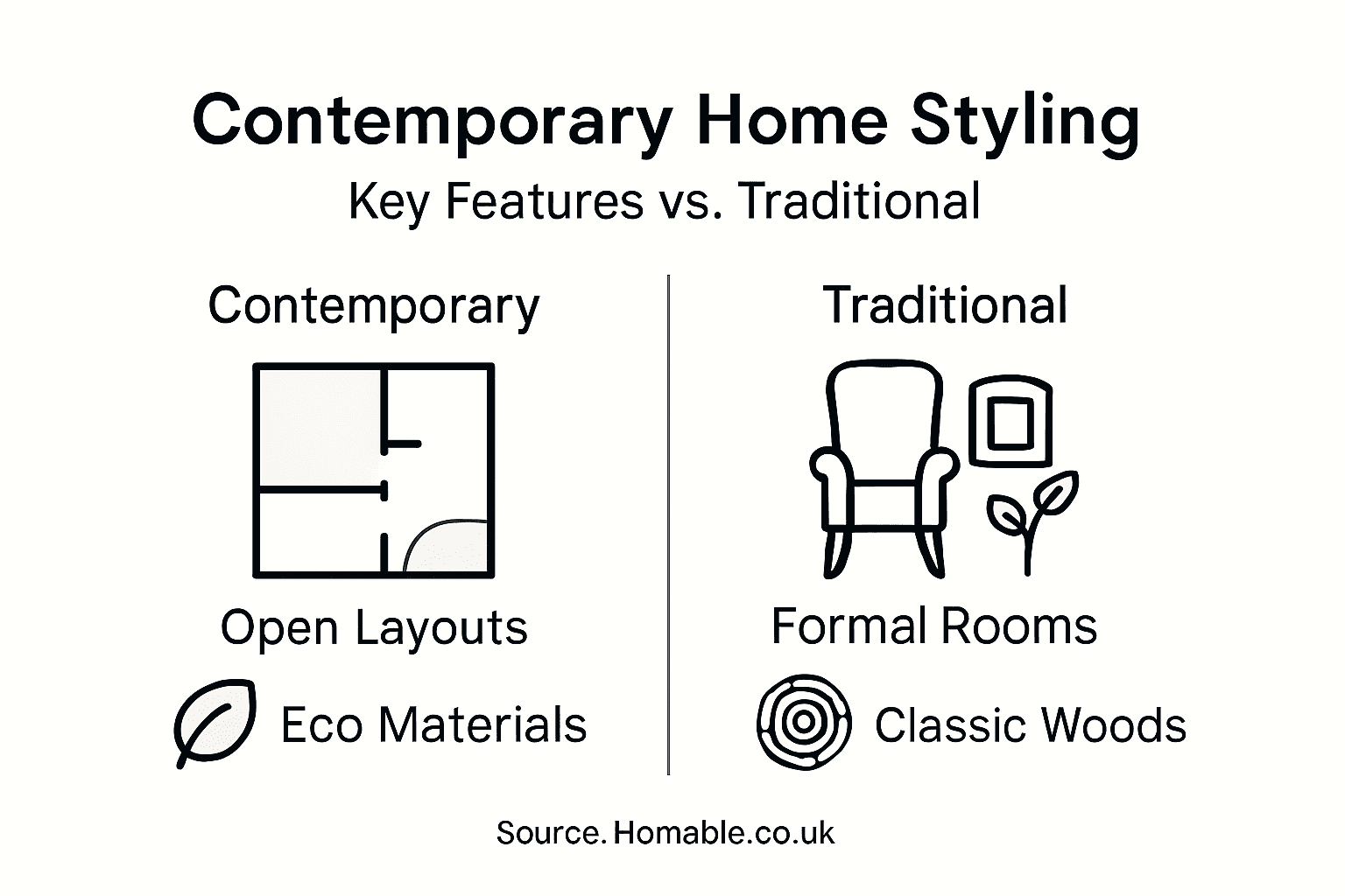 Infographic comparing contemporary and traditional home styles