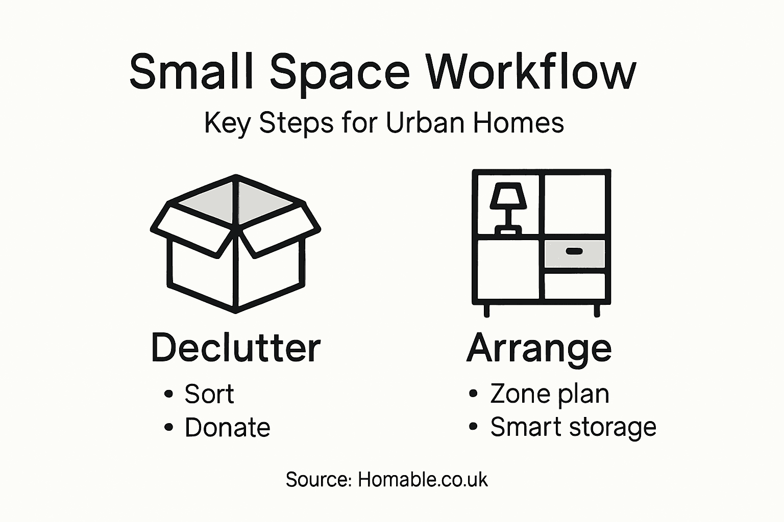 Infographic showing small space workflow steps