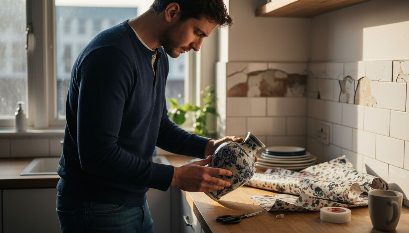 Man inspecting personalised home decor gift