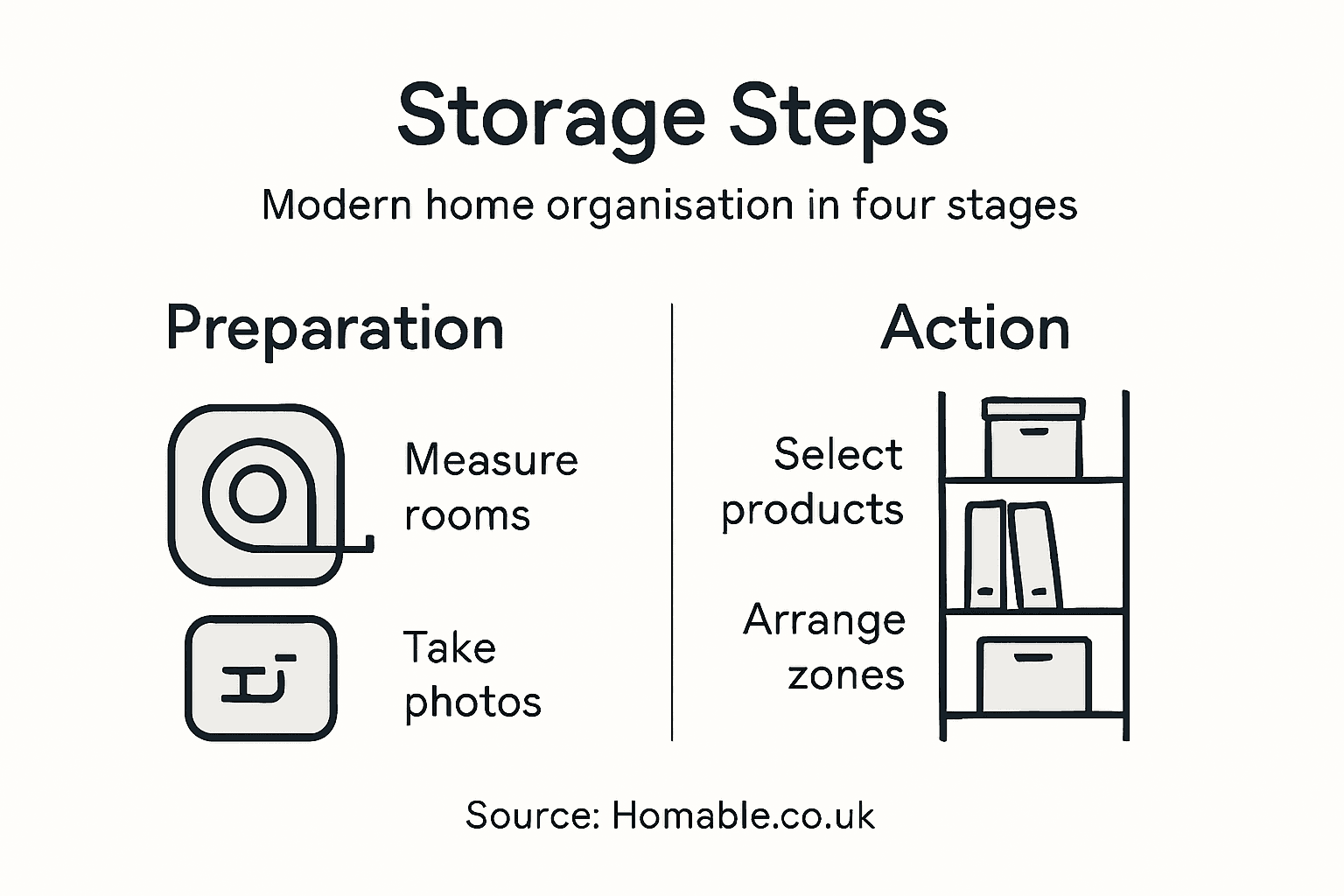 Infographic showing step-by-step home storage