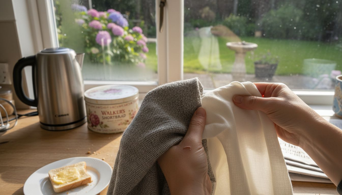 Hands comparing wool and cotton textiles