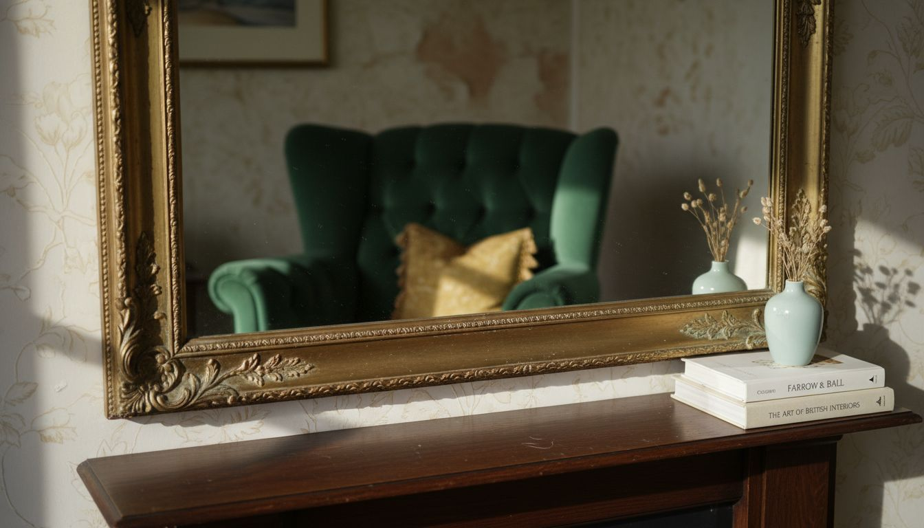 Ornate mirror and velvet chair in UK home