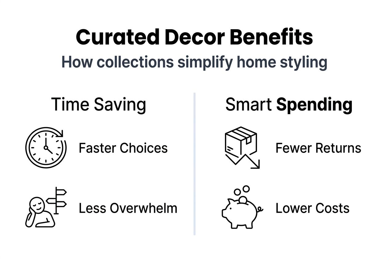 Infographic showing curated decor collection benefits