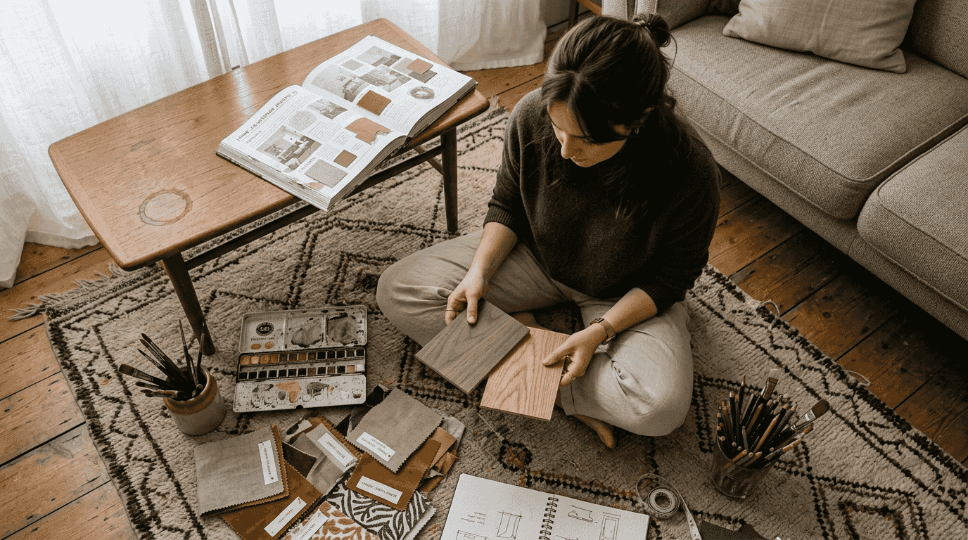 Woman comparing decor anchors and materials