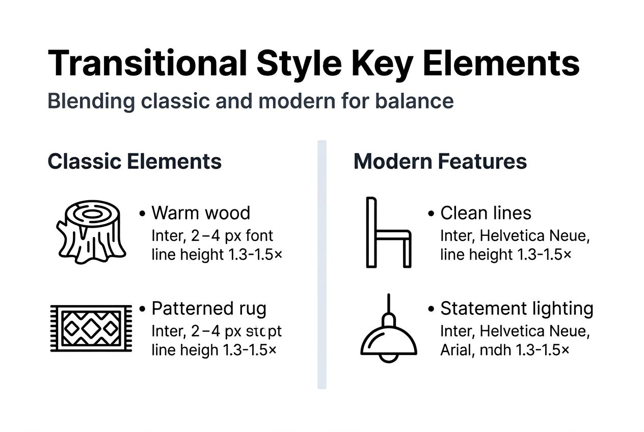 Infographic showing transitional style key elements