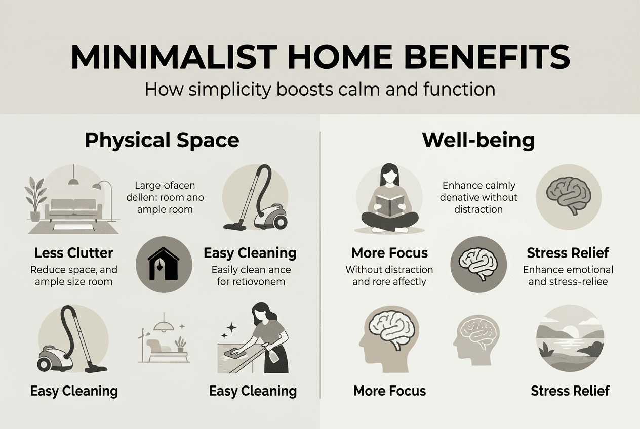 Infographic with minimalist home design benefits