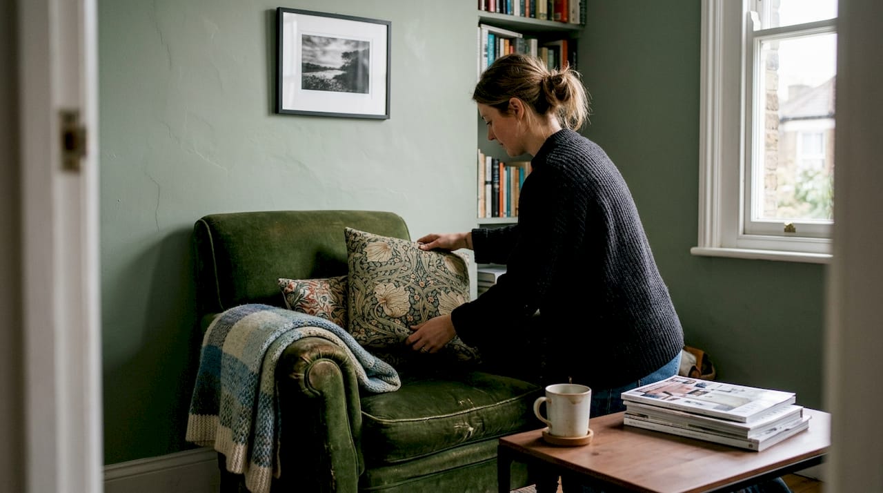 Woman arranging cushions in personalised reading nook