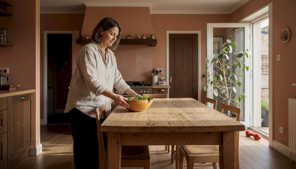 Earthy textured kitchen with natural props