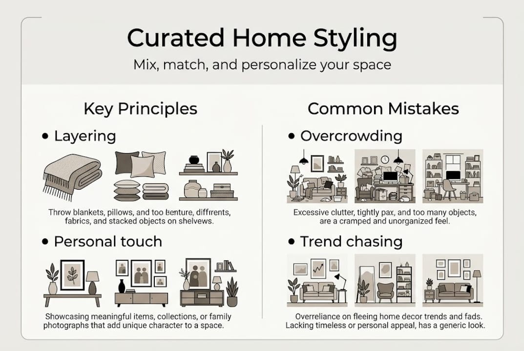 Infographic outlining curated home styling basics