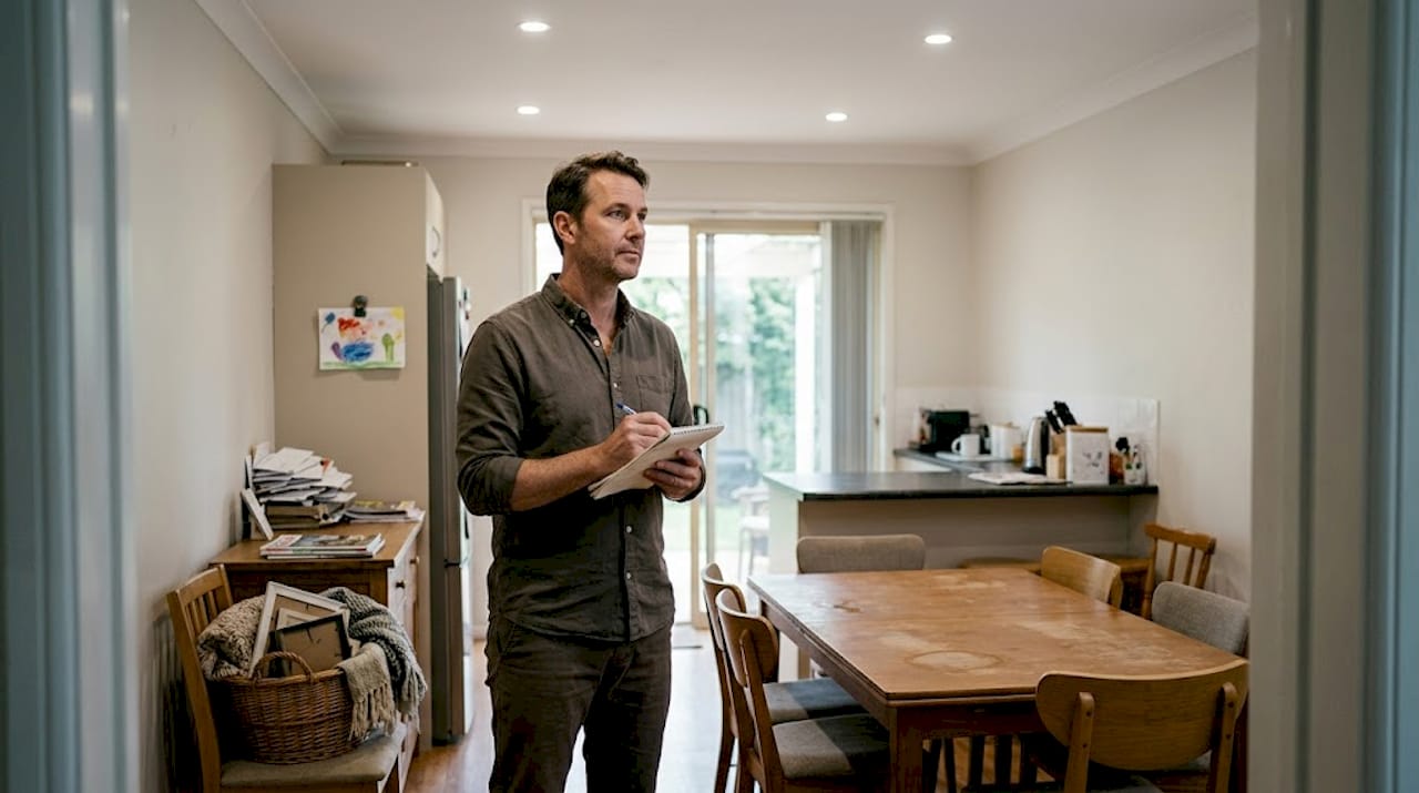 Man auditing home for neutral redecorating