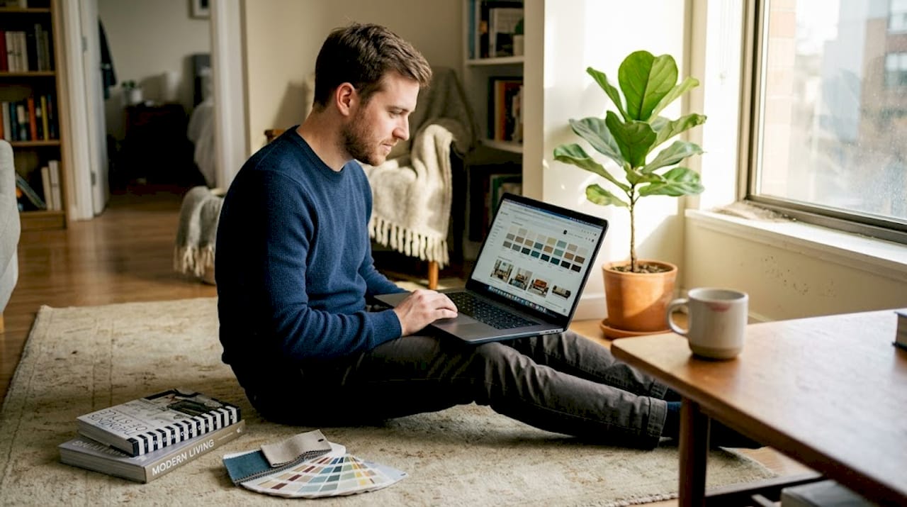 Man browsing online for home gifts