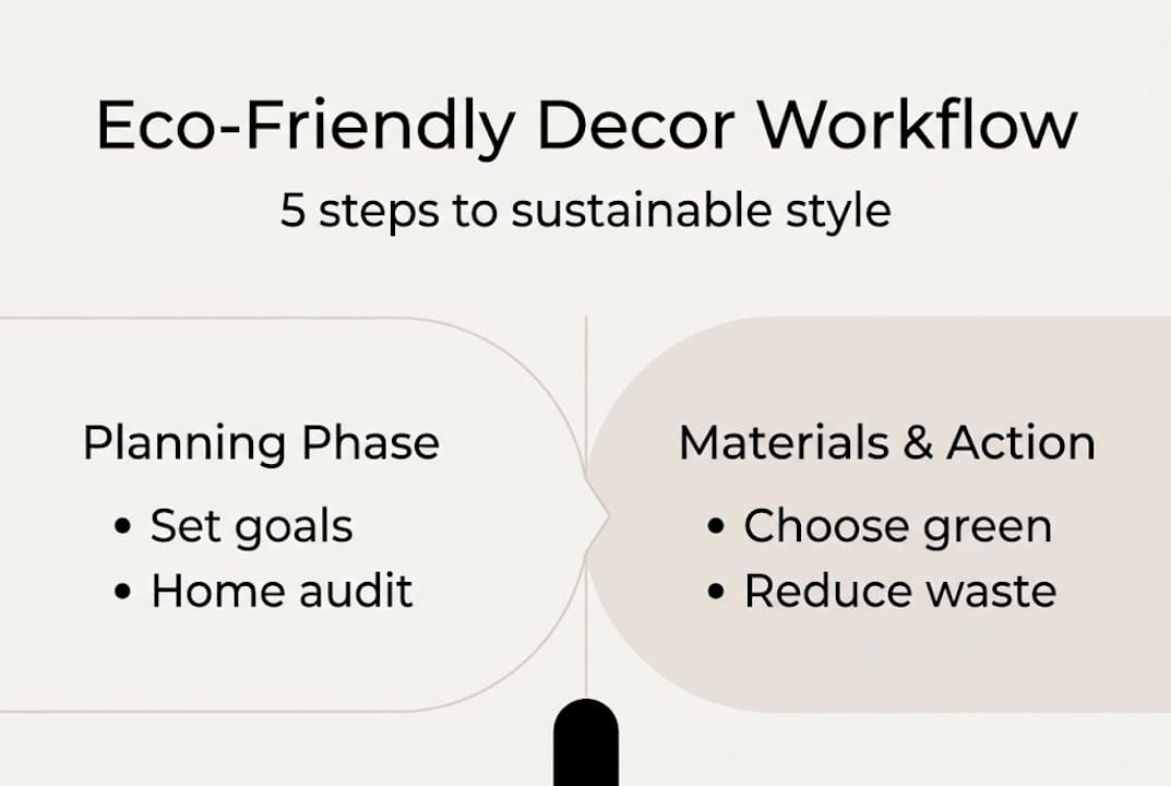 Infographic summarizing eco-friendly decor workflow