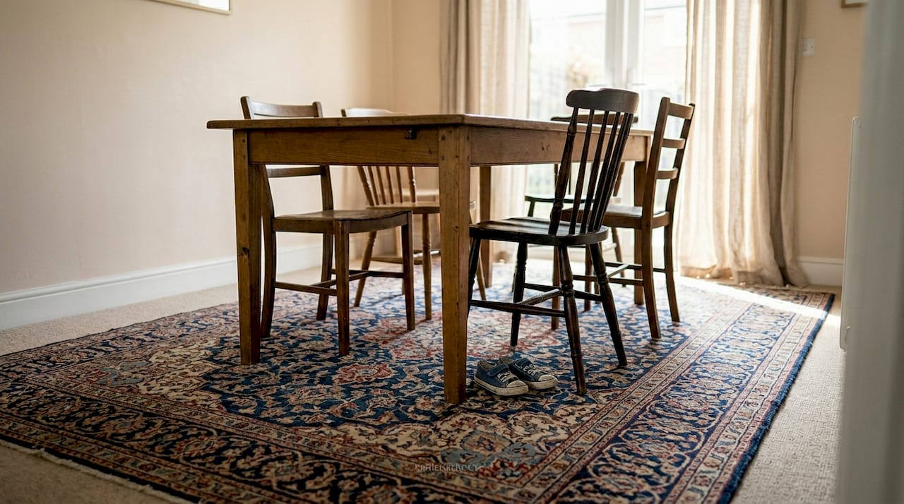 Dining rug under table with chairs