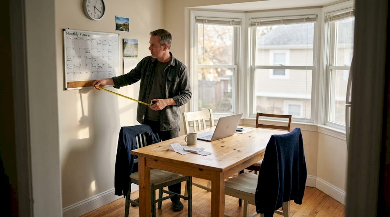 Man planning home layout with wall planner