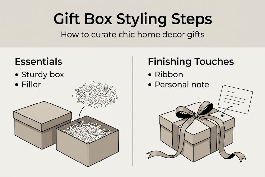Infographic showing steps for gift box styling