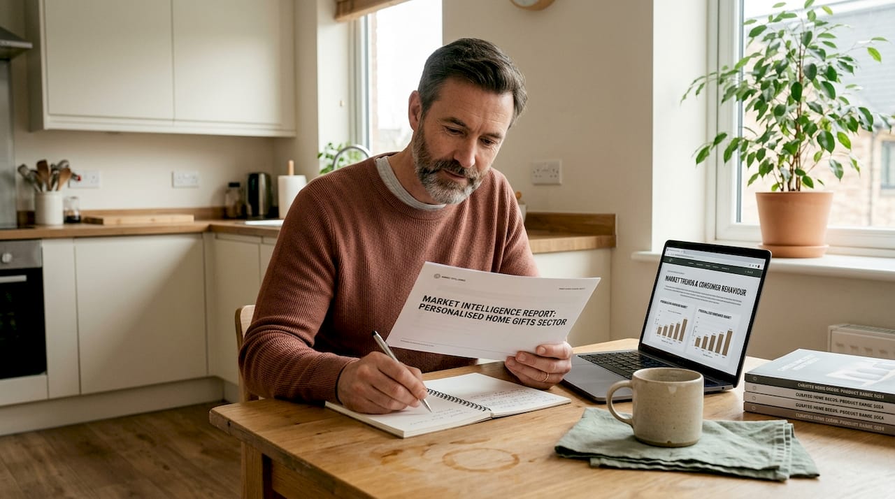 Man reviewing market report on home decor trends