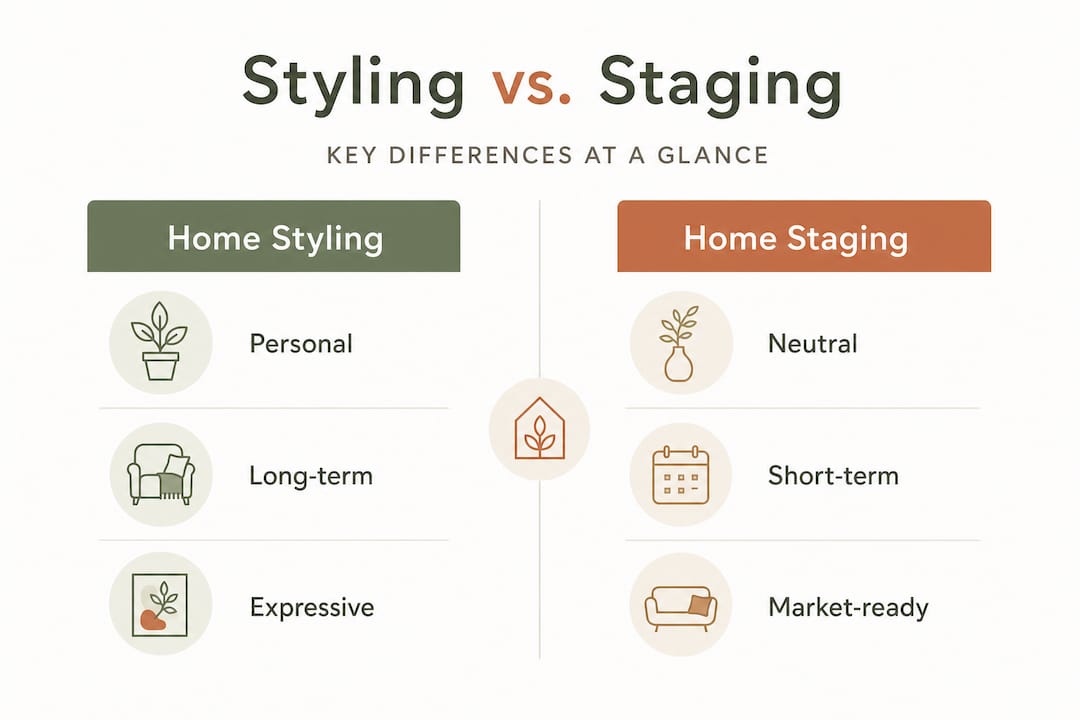 Infographic comparing home styling and home staging differences