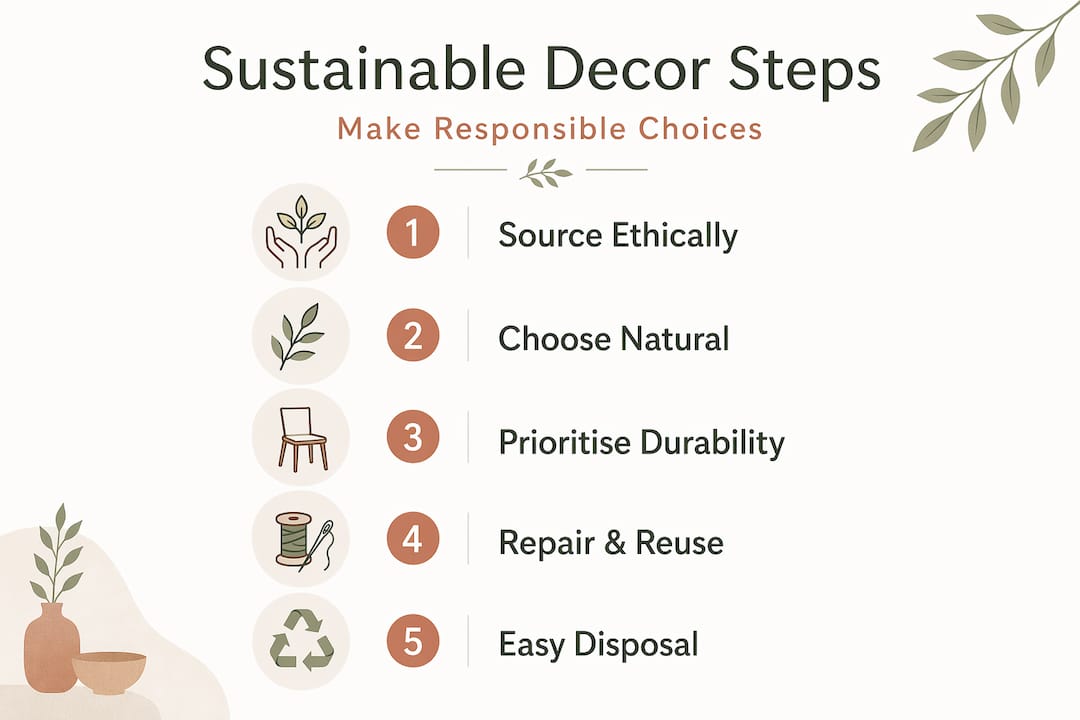 Vertical flow infographic of sustainable home decor steps