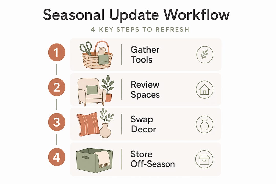 Infographic showing four-step workflow for seasonal home updates