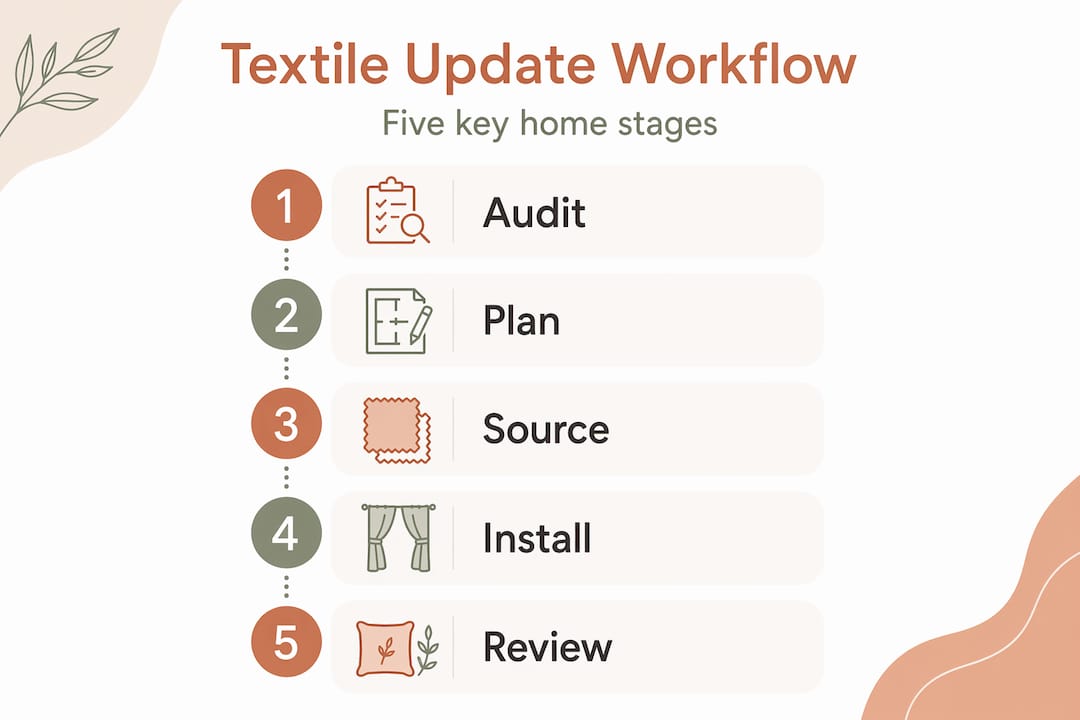 Workflow steps for updating home textiles infographic