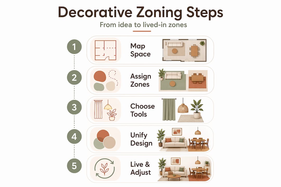 Infographic showing decorative zoning step-by-step flow