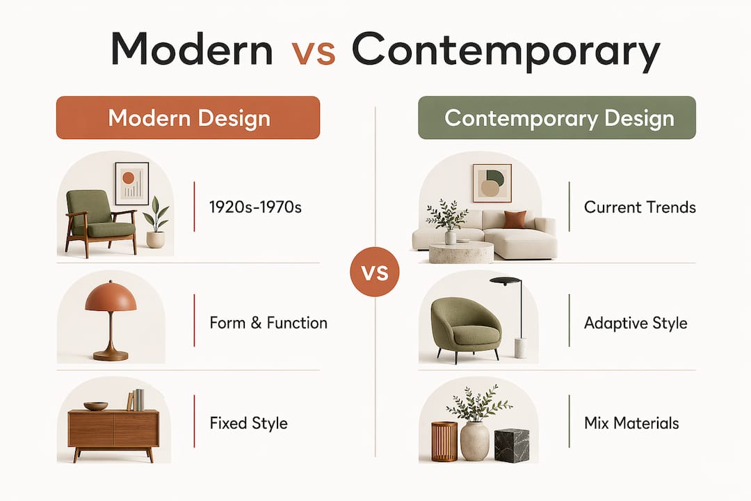 Infographic comparing modern and contemporary design