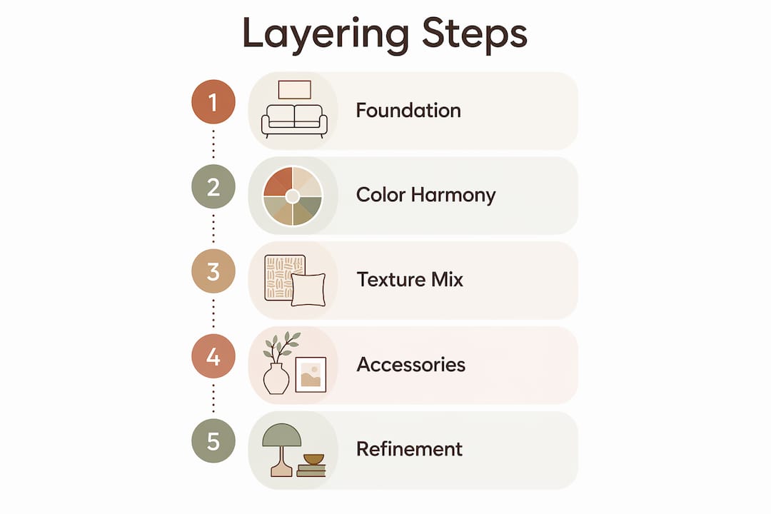 Infographic showing five key steps for layering interiors