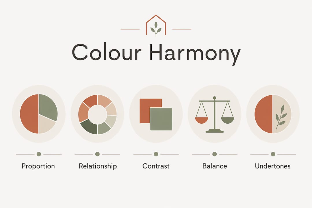 Infographic illustrating key colour harmony principles