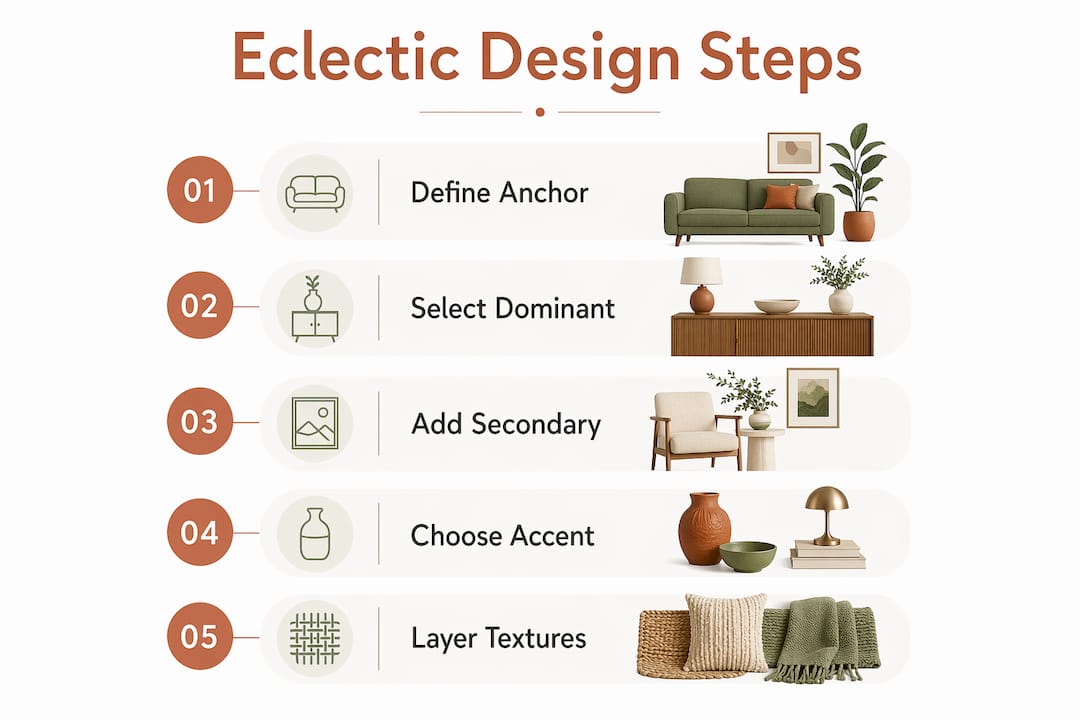Infographic illustrating key steps of eclectic design