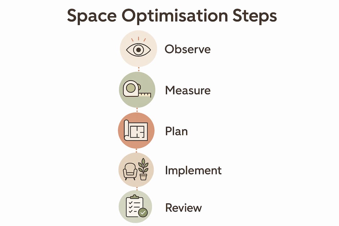 Infographic showing steps to optimise small home space