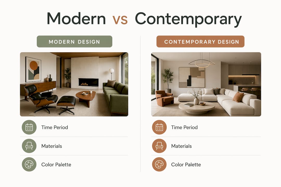 Infographic comparing modern and contemporary design features