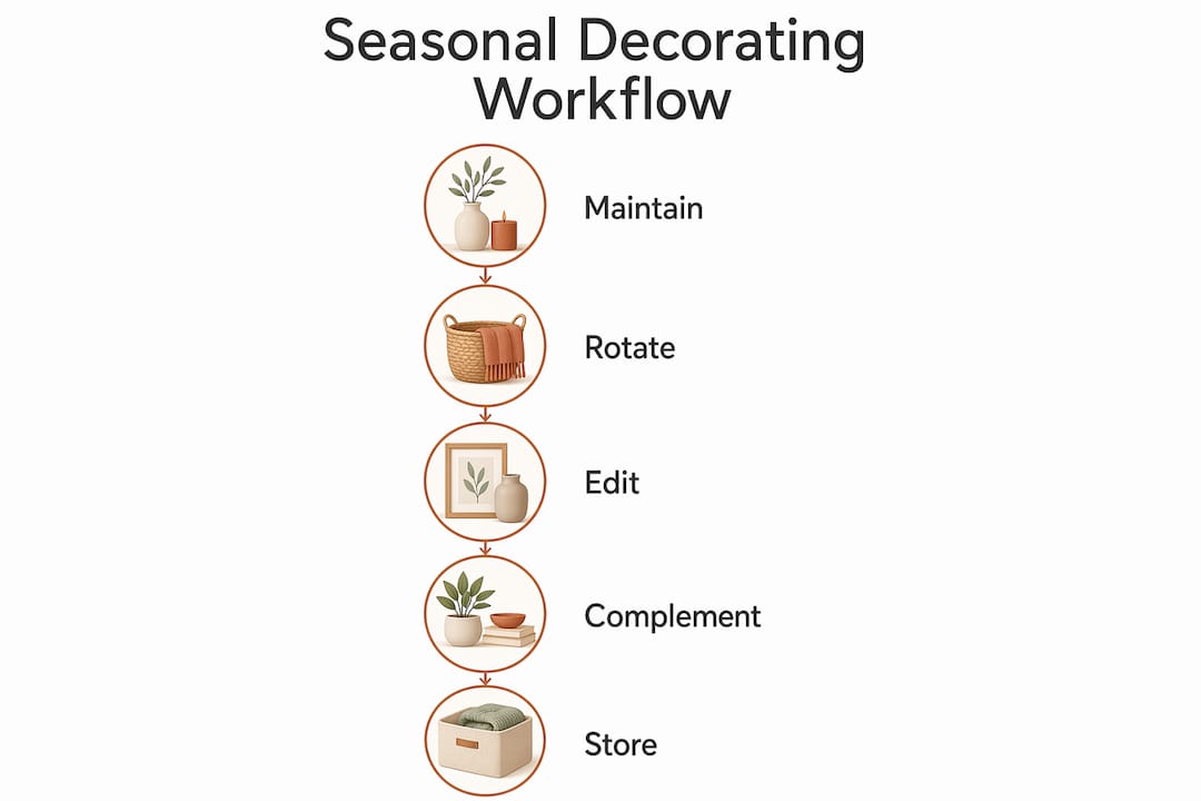 Infographic showing seasonal decorating workflow steps