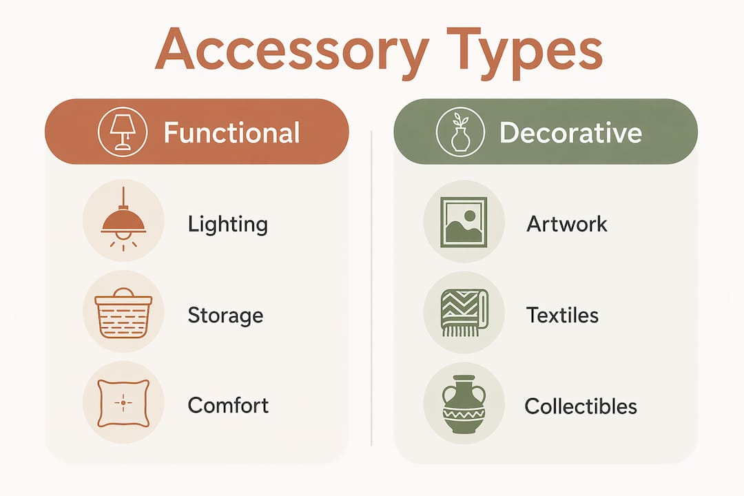 Infographic contrasting functional vs decorative accessories