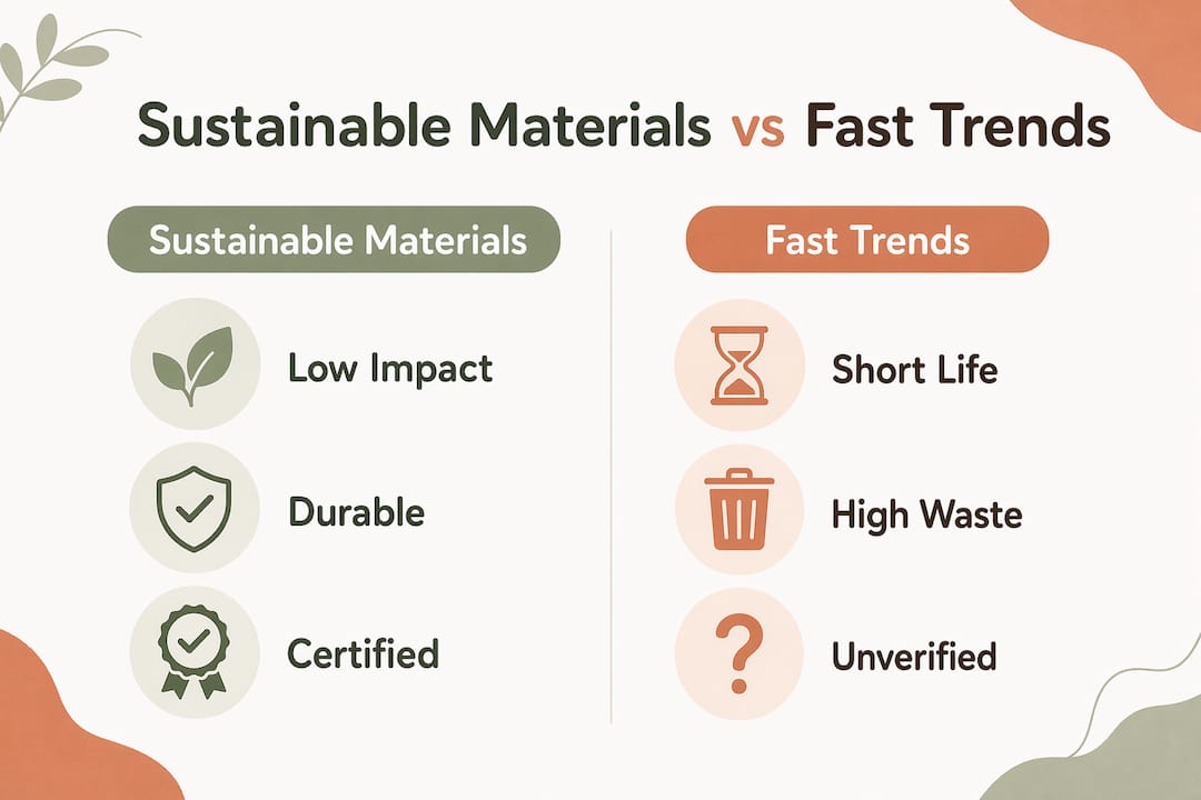 Infographic comparing sustainable materials with fast trends