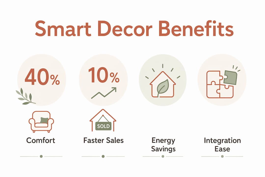 Infographic illustrating four key benefits of smart home decor