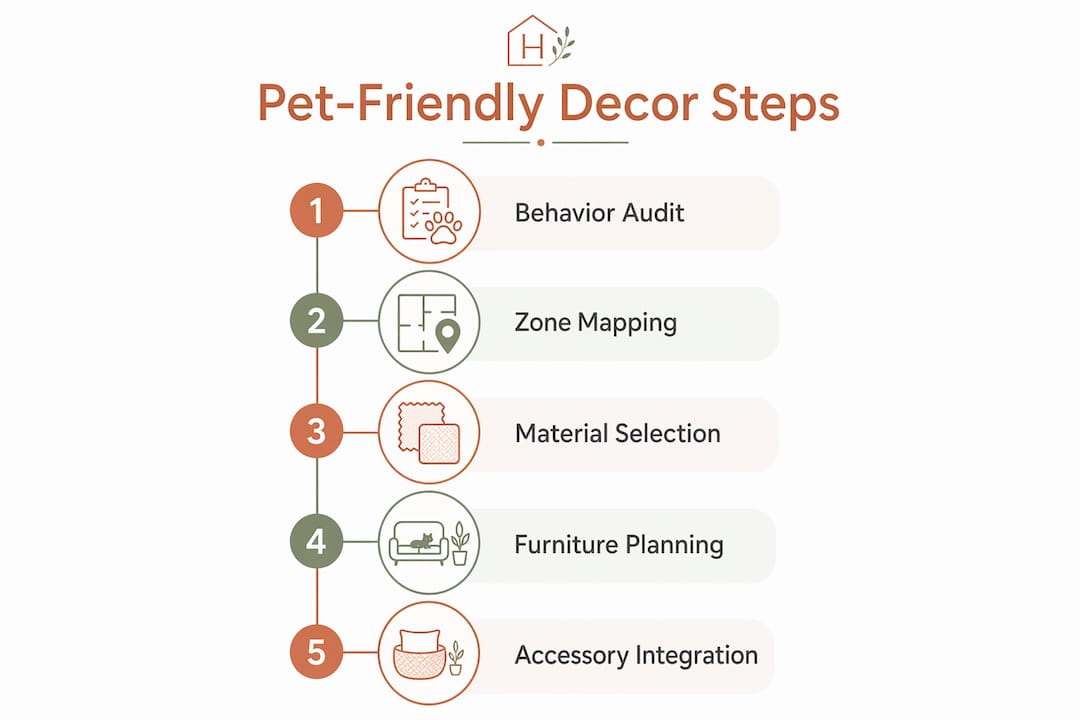 Infographic illustrating steps for pet-friendly decor