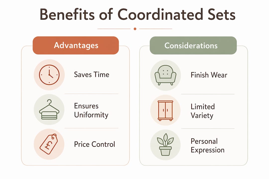Infographic contrasting benefits and considerations of coordinated accessory sets