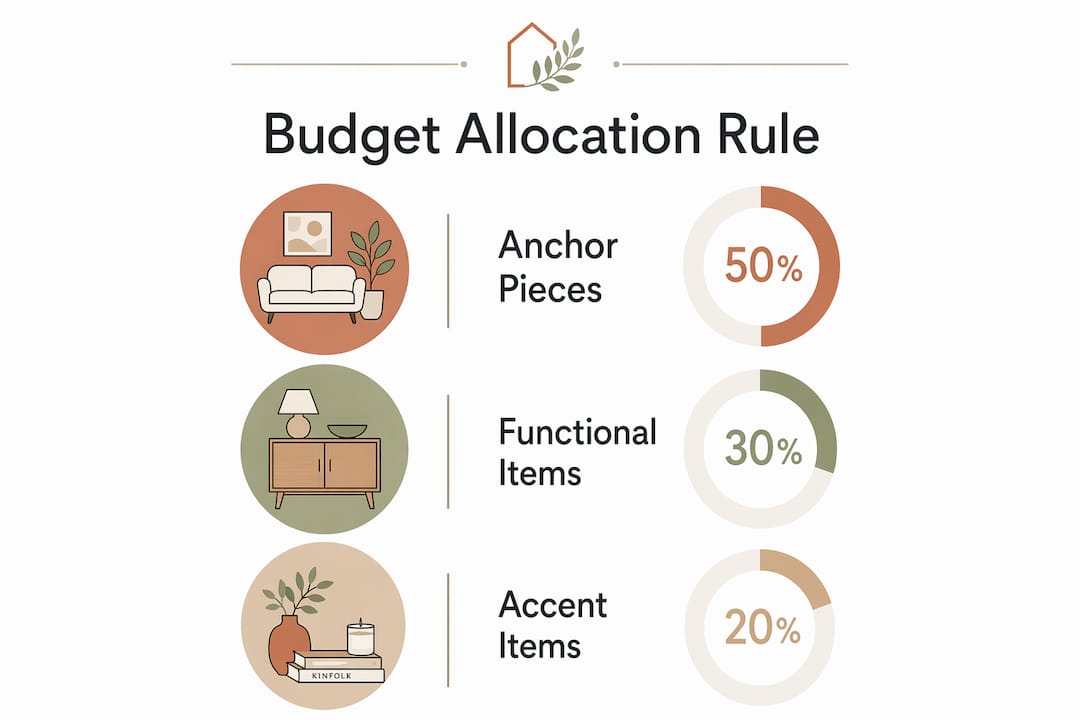 Infographic illustrating budget allocation rule for affordable décor
