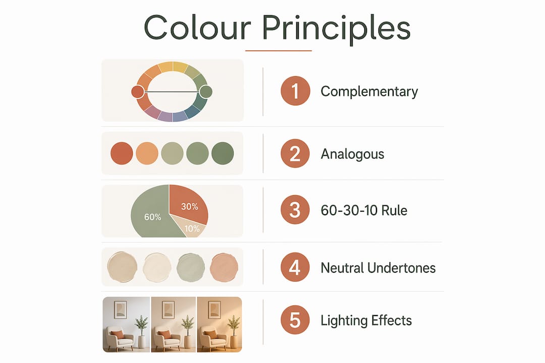 Infographic showing key interior colour principles
