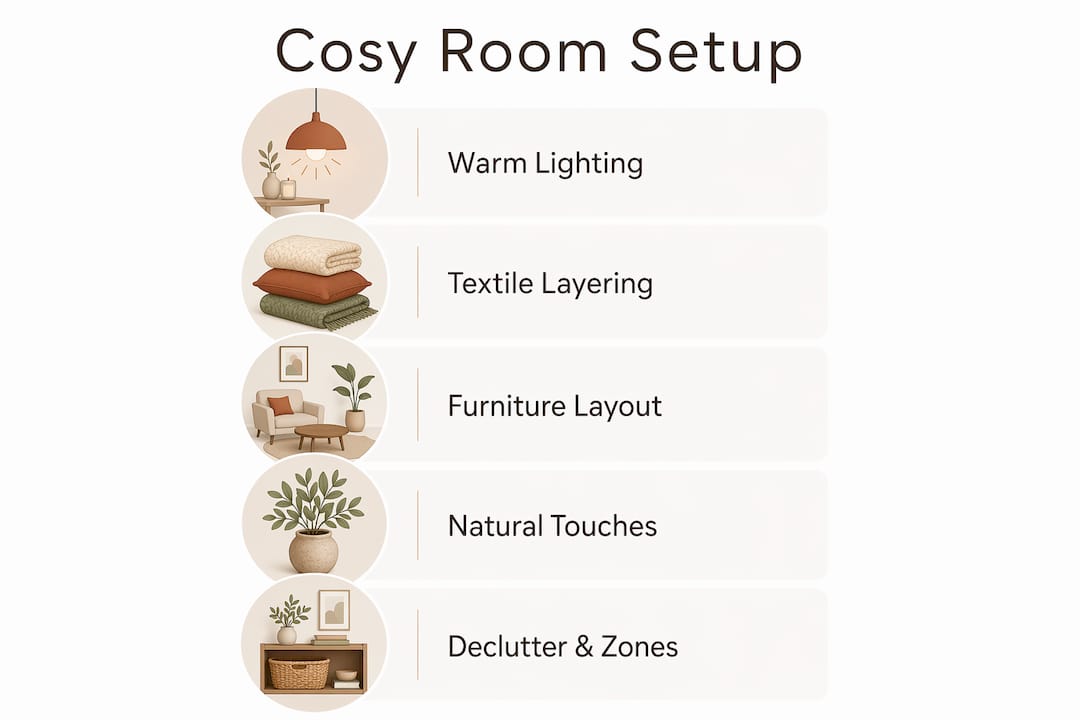 Infographic showing steps for cosy room setup