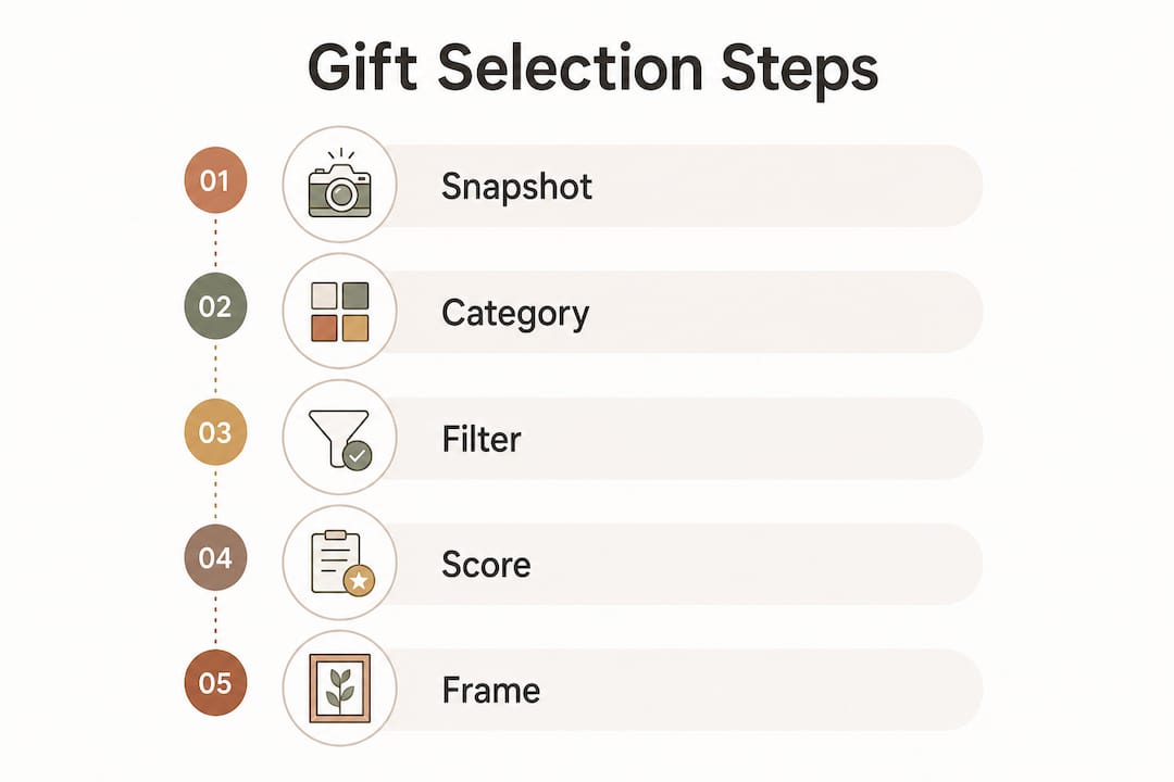 Infographic showing the step-by-step home gift selection process