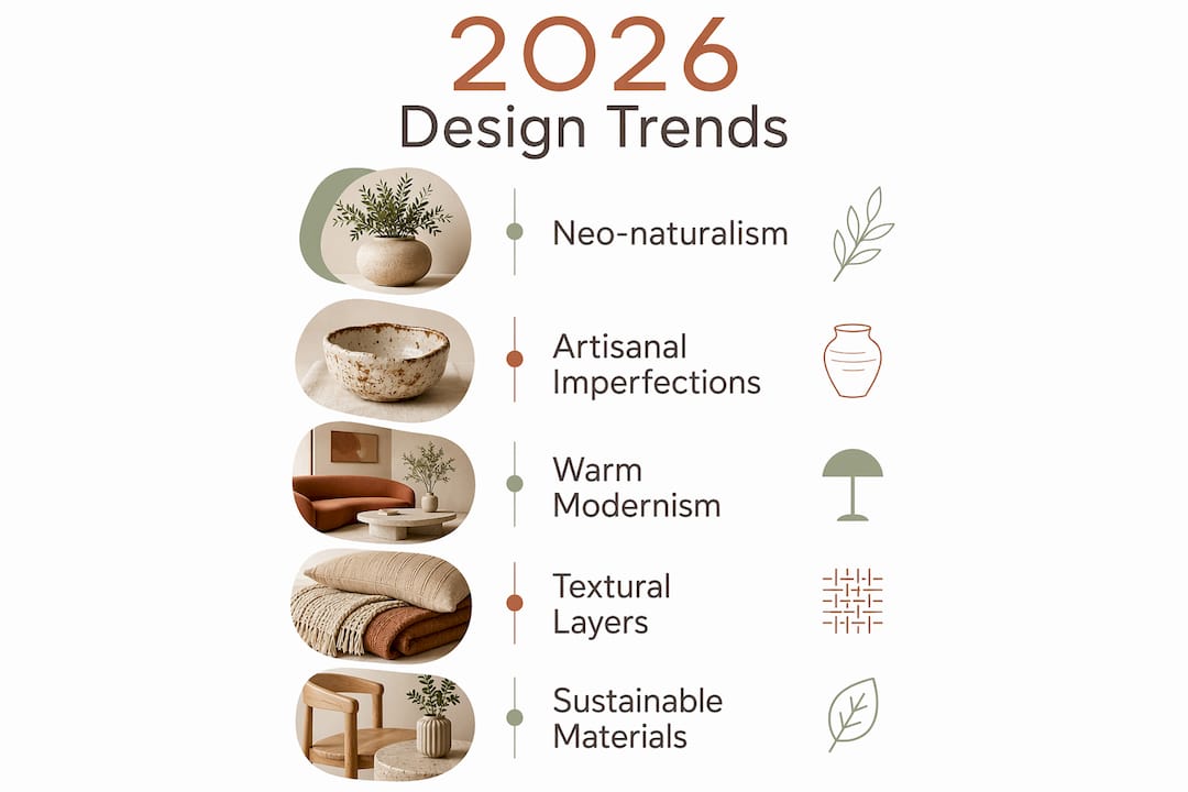 Infographic illustrating key 2026 UK home design trends