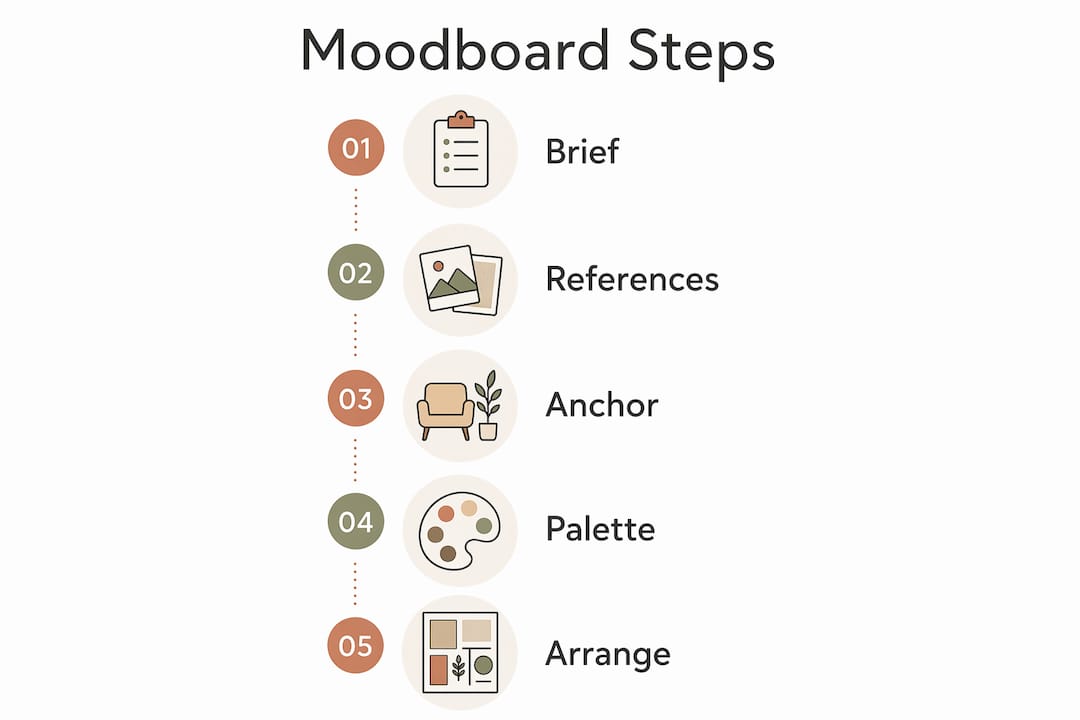 Infographic illustrating moodboard creation steps
