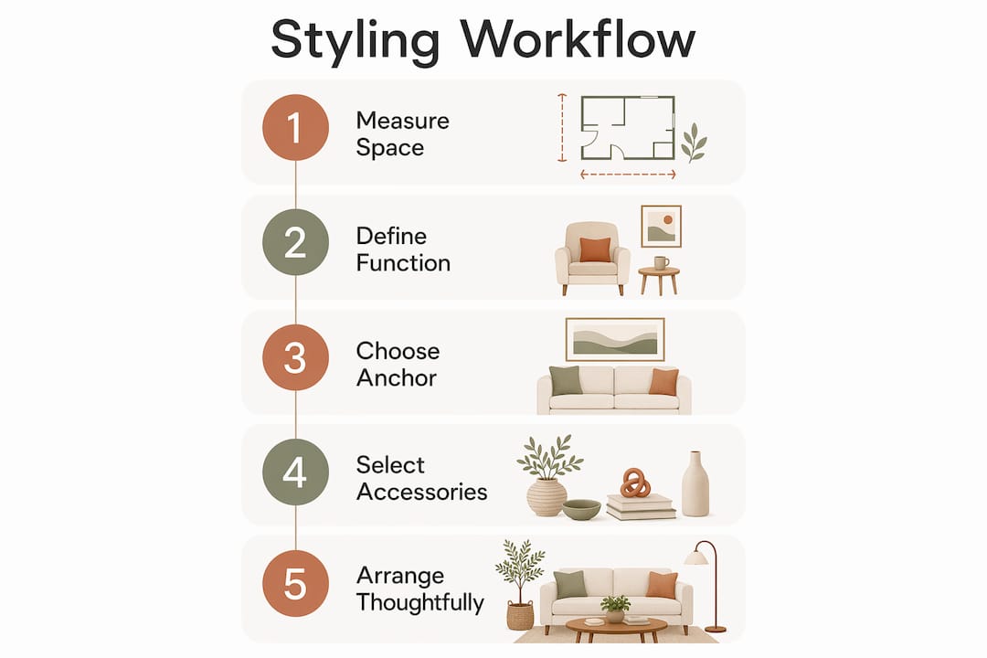 Infographic displaying styled workflow steps for underutilised spaces
