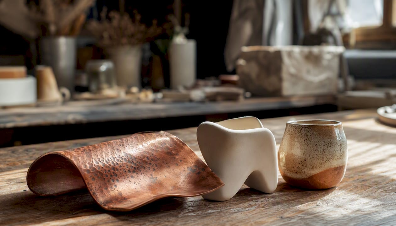 Close-up of handcrafted home decor materials