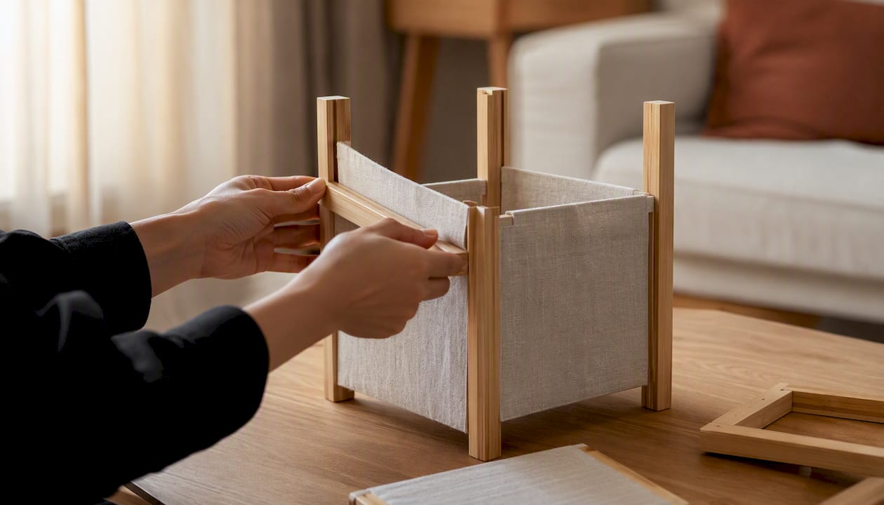 Hands assembling modular home decor