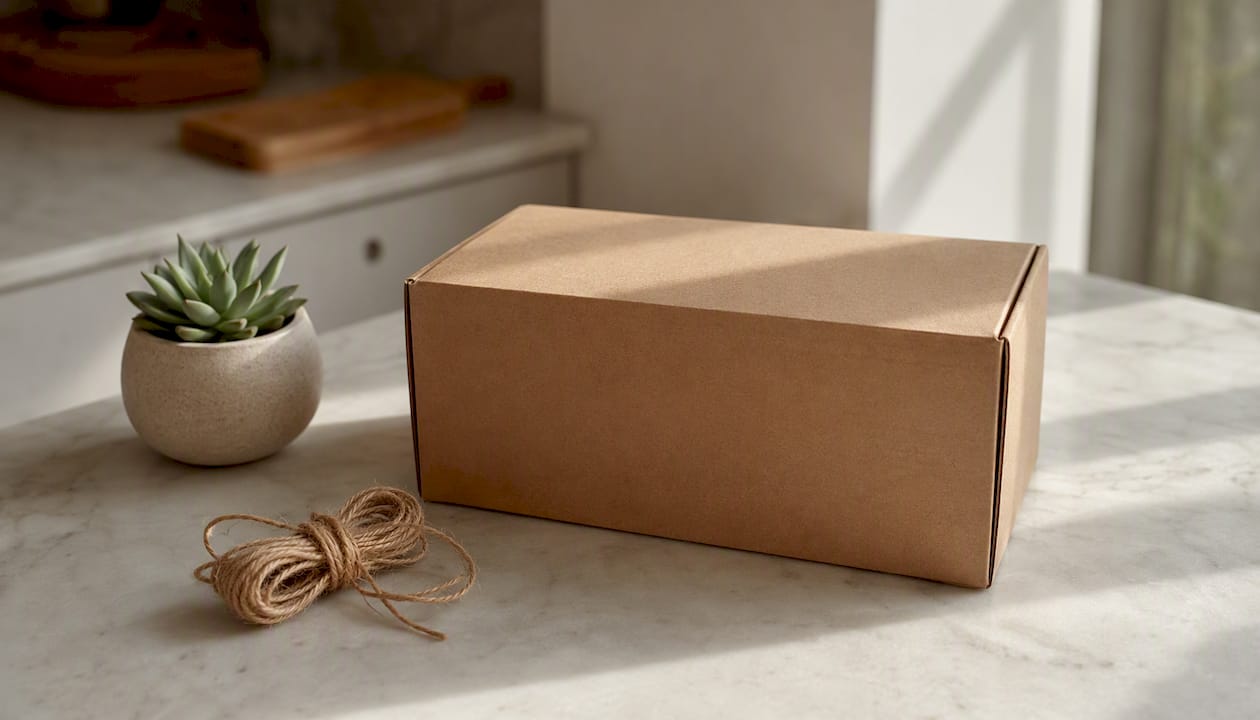 Recycled cardboard packaging with greenery