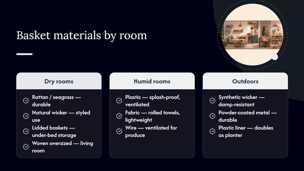 Diagram of basket materials matched to room types